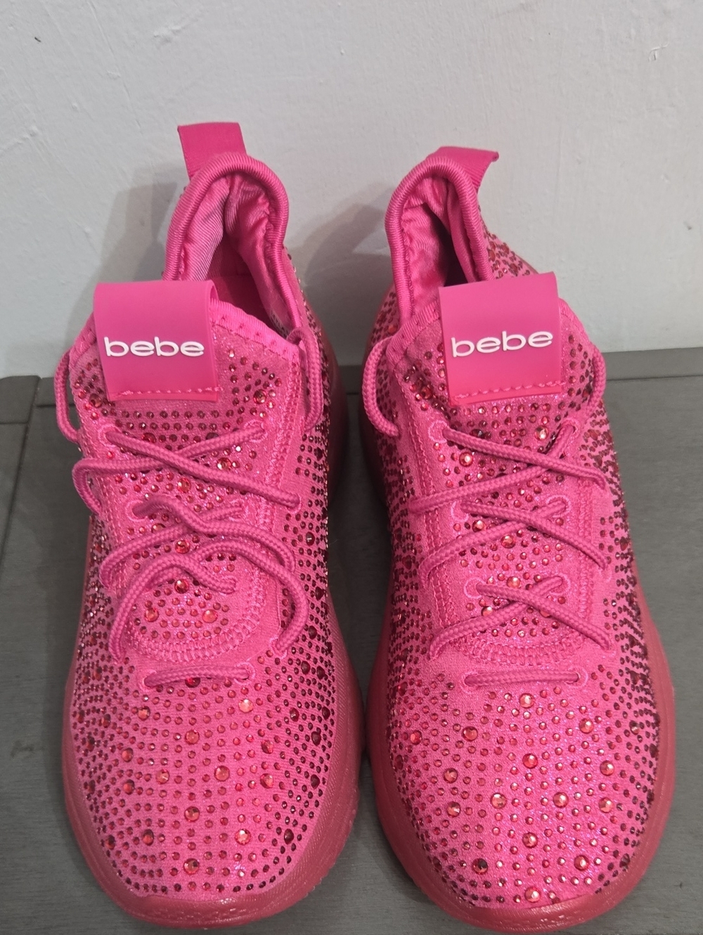 bebe Hot Pink Rhinestone Knit Sneakers